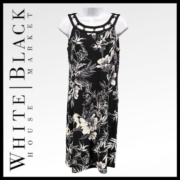 White House Black Market Floral Print Sheath Dress w/neckline cut-out design, XS - Picture 1 of 10